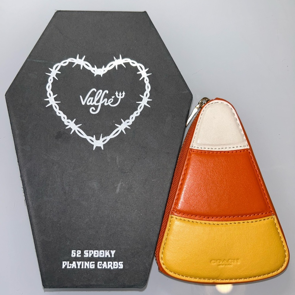 Coach Colorblock Leather Mini Coin Pouch in Yellow, Orange, Cream - Picture 2 of 8